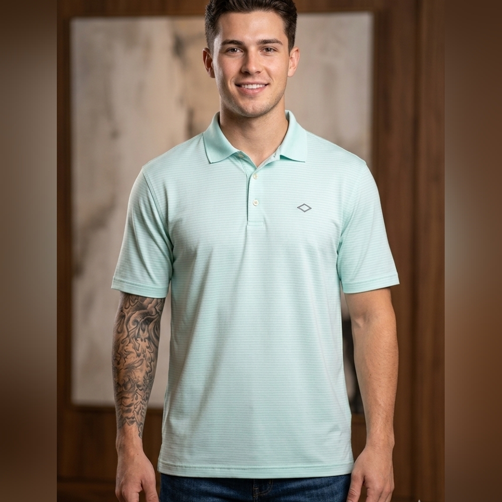 Peter Millar Summer Comfort Stripe Mens Polo Emborded Logo‎ Size Large
